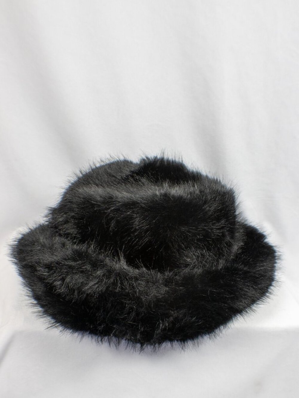 Women's Black Faux Fur Pillbox Winter Bucket Hat Adjustable